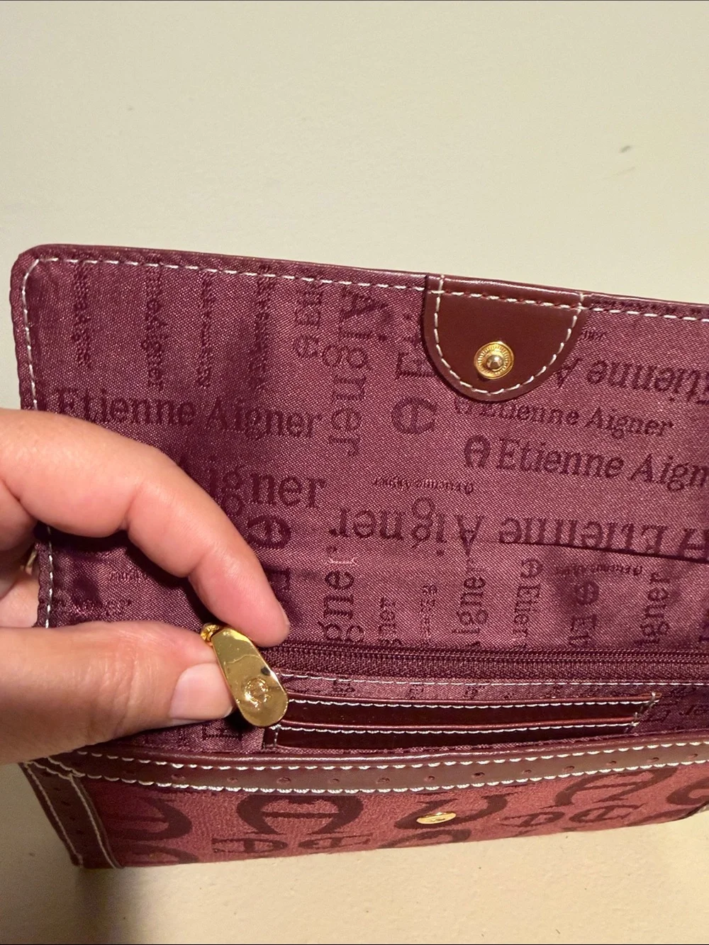 Etienne Aigner Burgundy Logo Key & Card Holder
